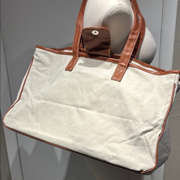 White and Brown Tote with Rainbow Message - Picture 7 of 14